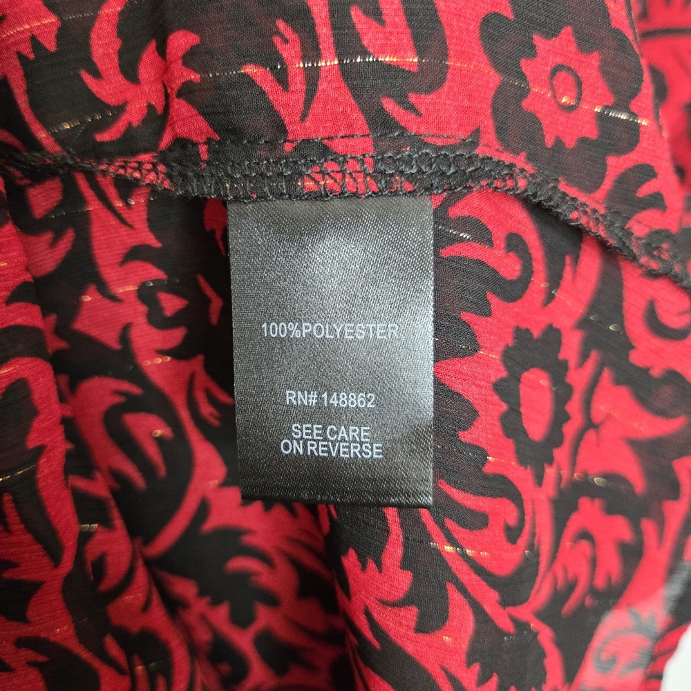 NWT Torrid Crinkle Chiffon Sheer Long Sleeve Blouse Red Black Fleur Size 4X - Picture 9 of 10